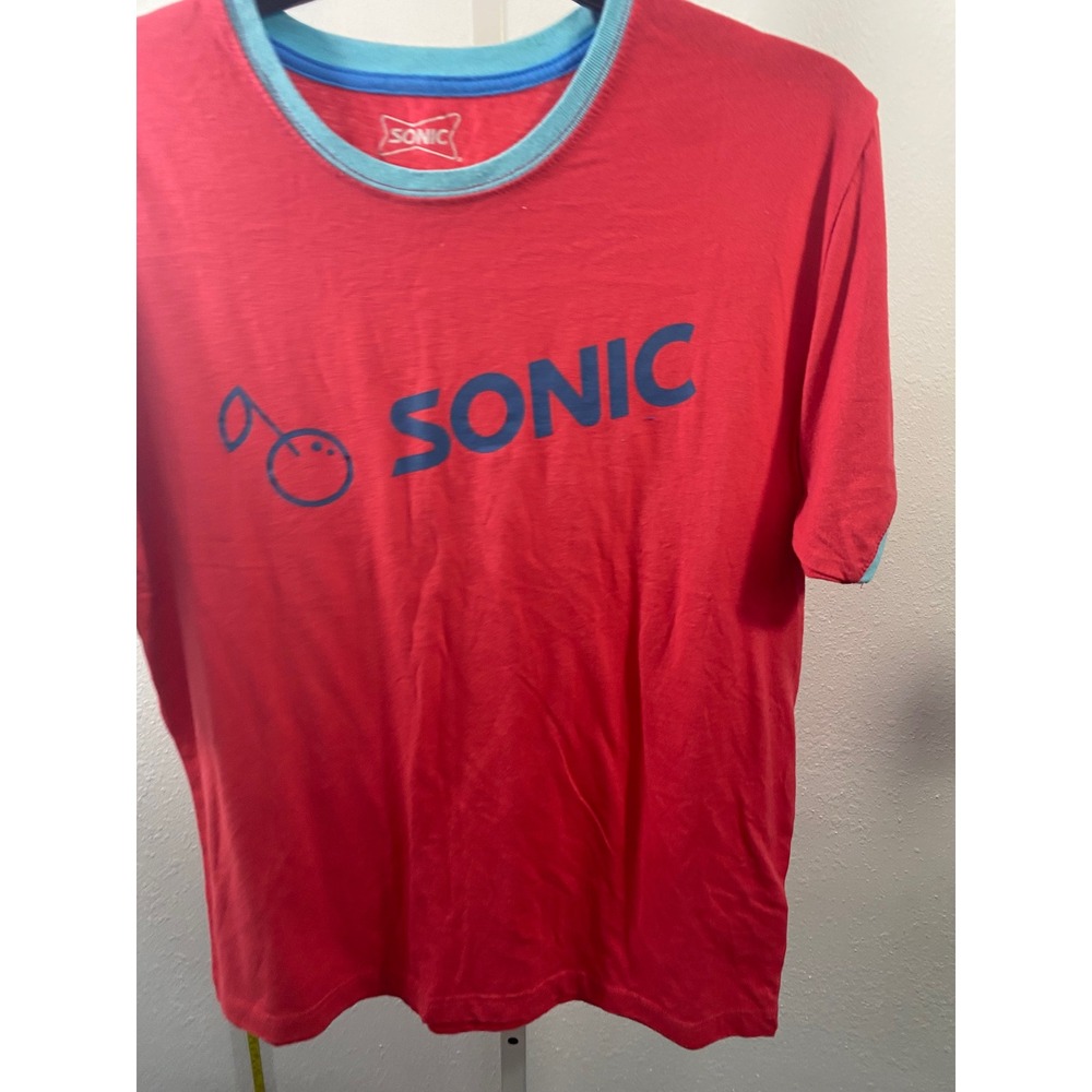 Sonic Drive-In Promo Ringer Tee Red Blue Cherry Logo Mens Medium M Shirt